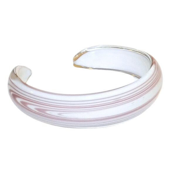 New White & Purple Opaque 7.5" Lampworked Glass Cuff Bracelet In Box BR371 - Picture 2 of 3